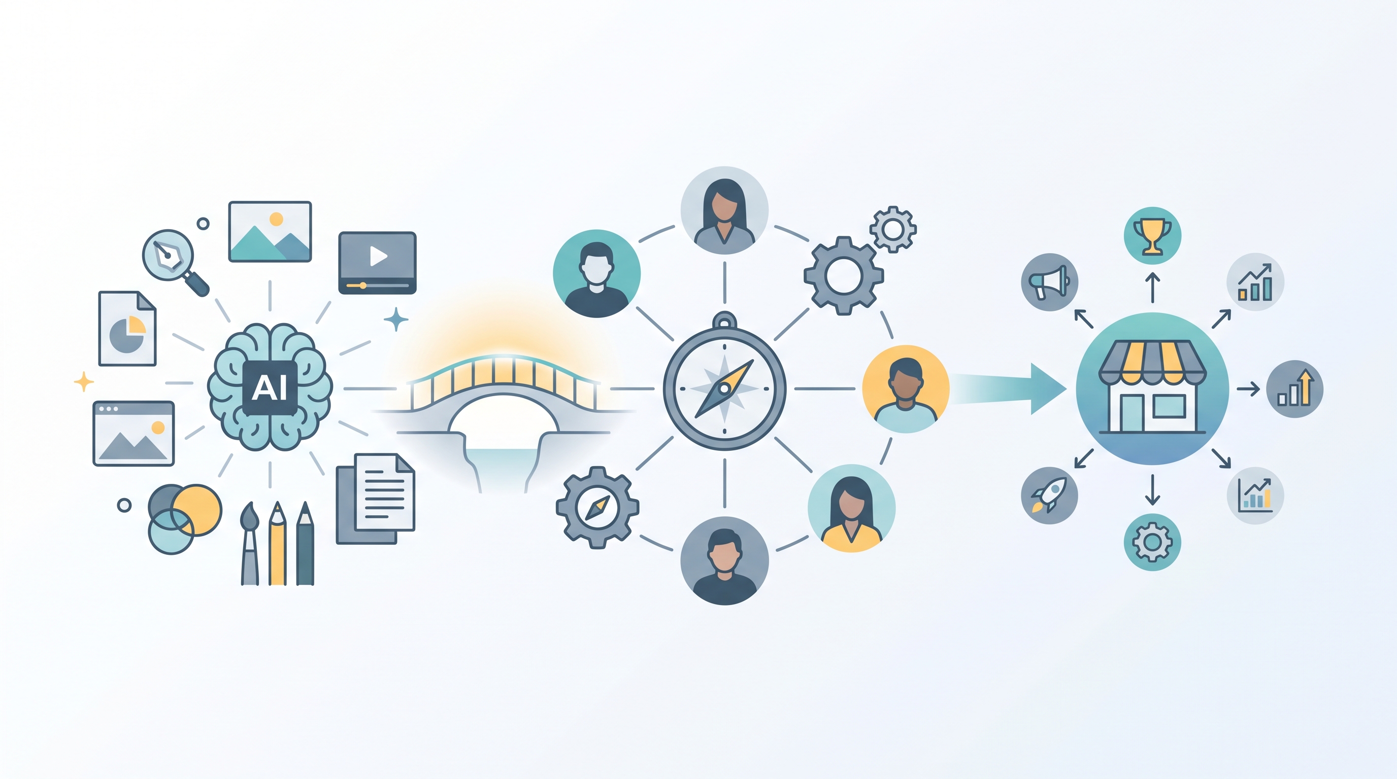 Illustrasjon til AI Design and Virtual Marketing Teams: A Practical Guide for Small Businesses